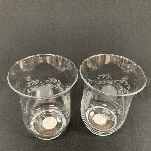 Elements Candle Holders Clear Glass Etched Leaves 5 7/8" High - Picture 4 of 9